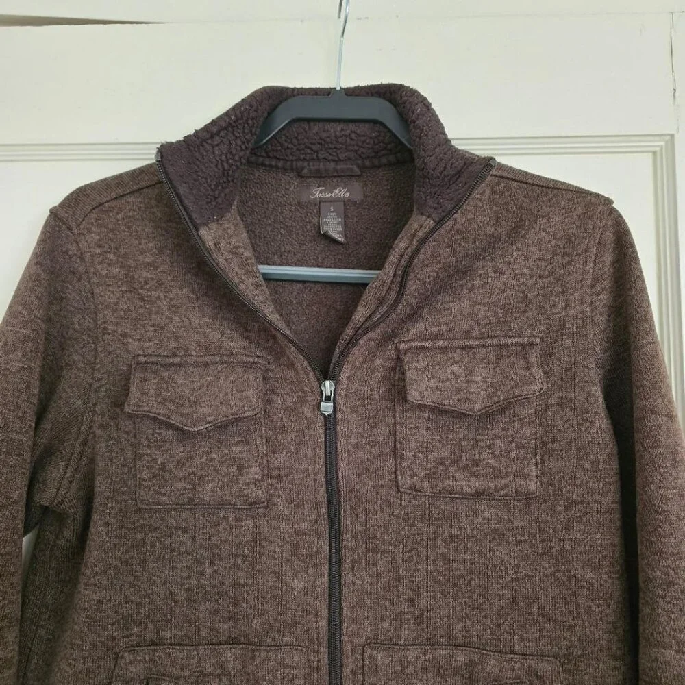 Size S Tasso Elba Men's Brown Expresso Zip Front Elbow Patch Sweater Jacket